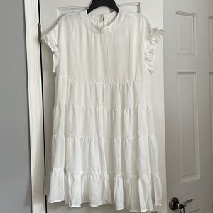 Joteisy Women's Babydoll Ruffle Mini Dress, Size Medium, White